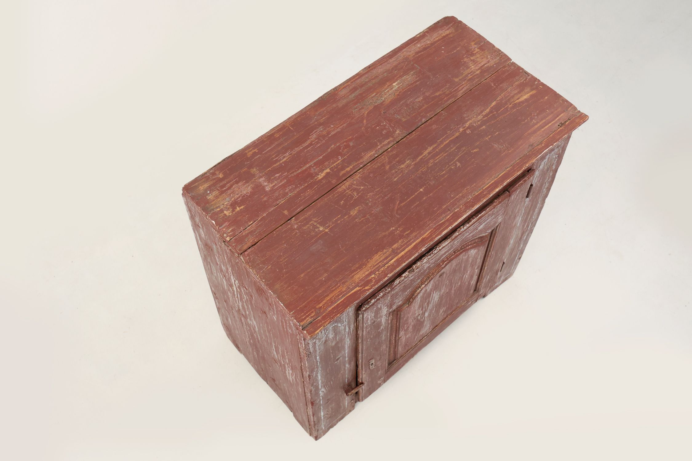 Rustic Parisian cabinet in pine wood with old burgundy paint layers, ca. 1820thumbnail